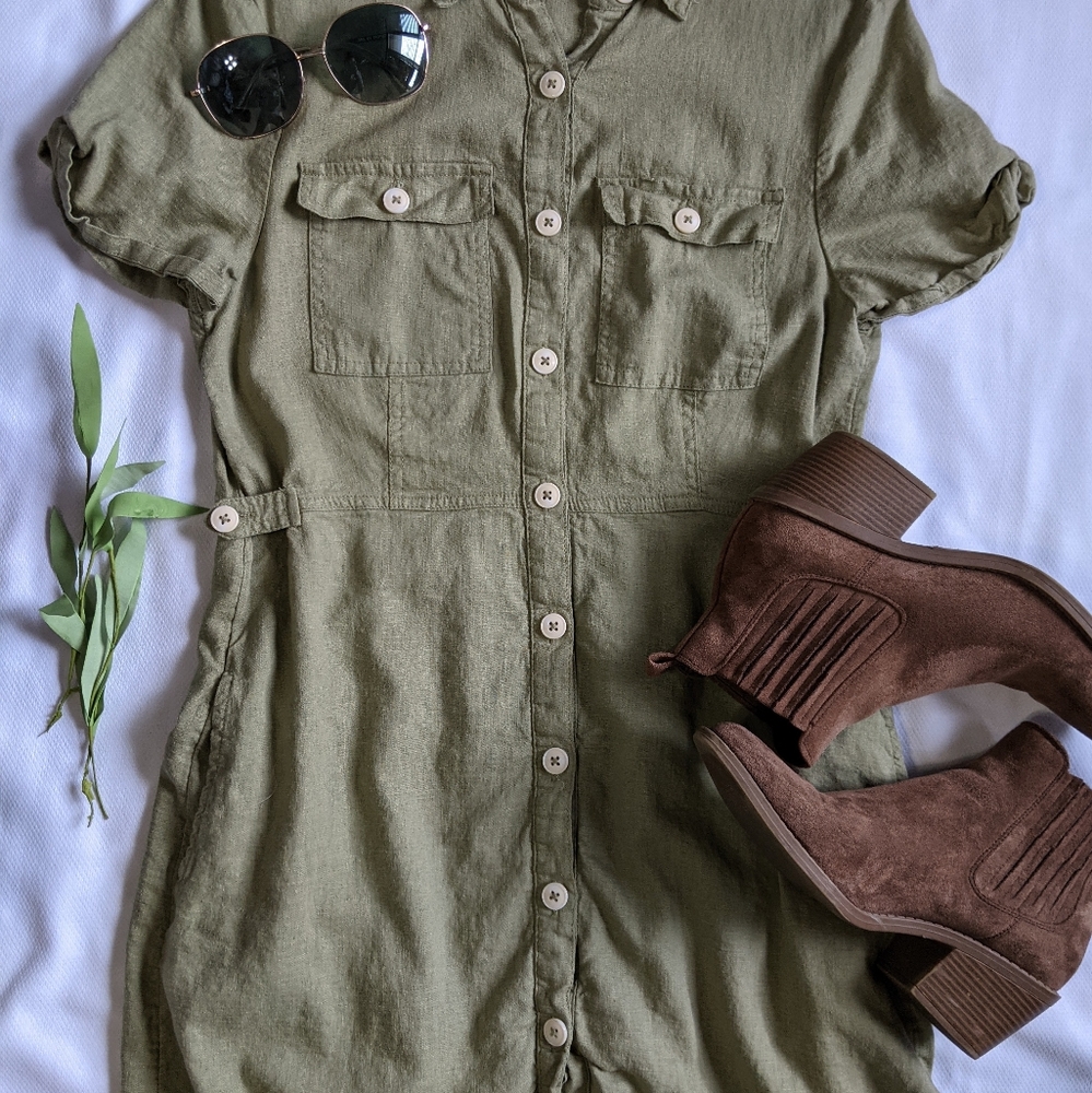 ❌SOLD❌ Green Linen Boutique Dress